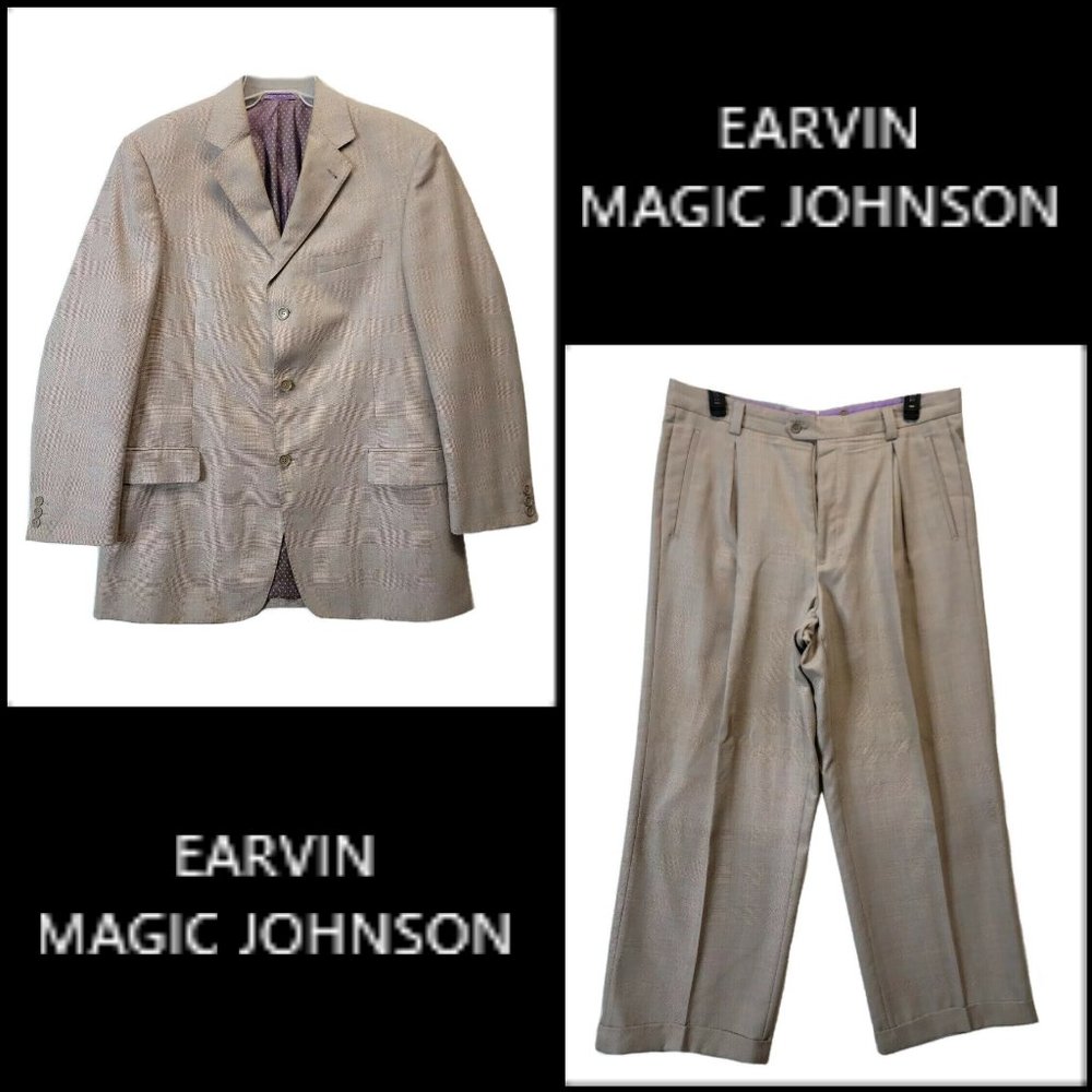 Earvin Magic Johnson Plaid Suit & Pants 44L Brown